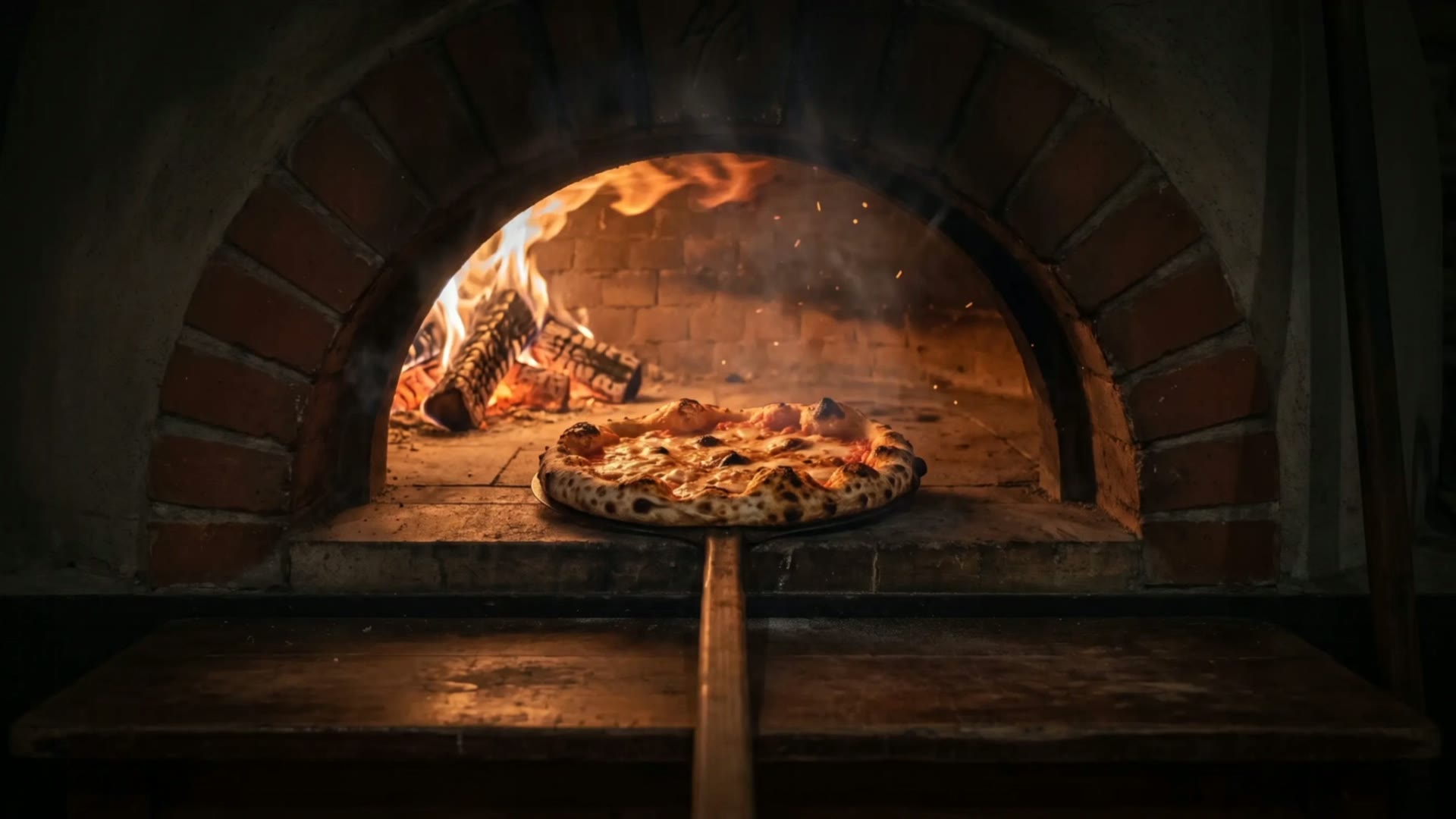 Pizza saindo do forno